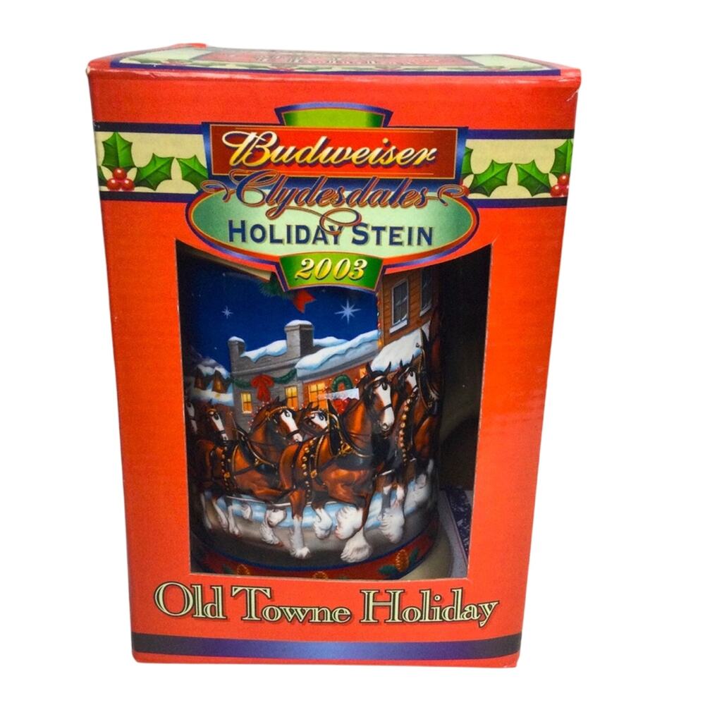 Budweiser 'Old Towne Holiday 2003 Clydesdale Horses VTG Ceramic 7" Beer Stein
